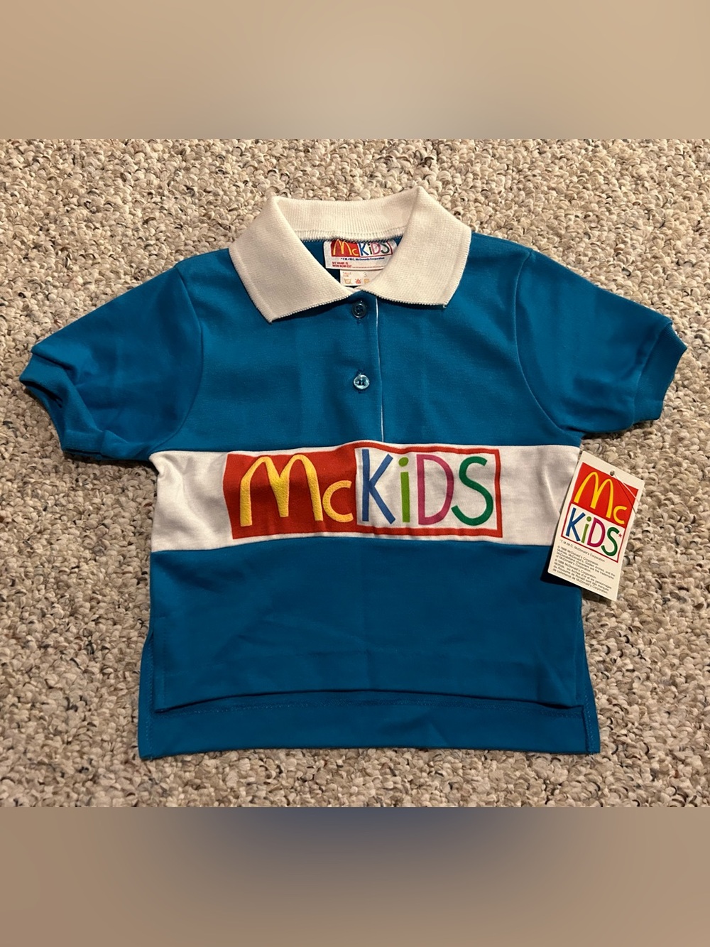 New Vintage McKids Blue & White Polo Golf Shirt - Size 3 NWT